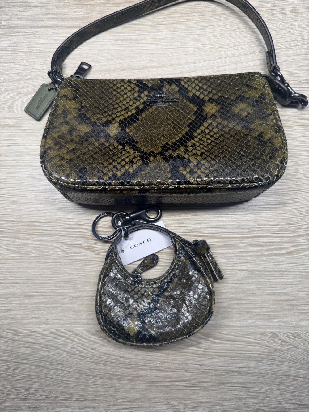 ✨ NWT Coach Nolita 19 + Carmen Bag Charm Set ✨ Olive Snake Print